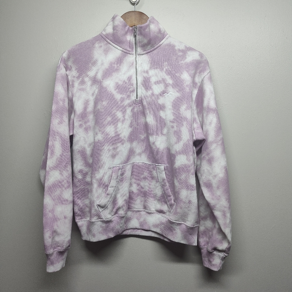 Hollister Pullover Sweater Women Size S Purple Tie Dye 1/4 Zip High Neck Fall